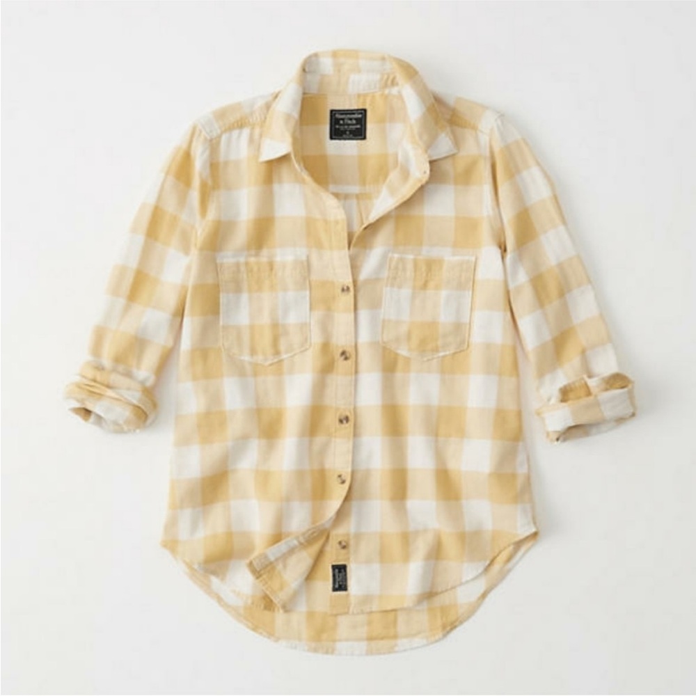 Abercrombie & Fitch Plaid Button Up Shirt in Yellow Size Medium Women’s - Picture 4 of 14